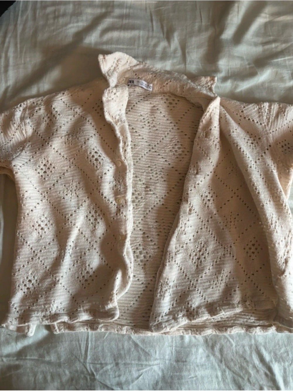 Zara Cream Open-Knit Pointelle Cardigan